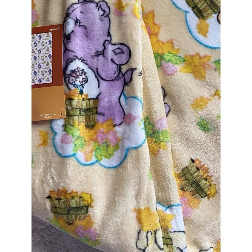 Care Bears Autumn Fall Leaves‎ 60 X 90” TWIN Sz Throw Blanket Yellow NEW